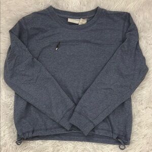 Women’s Blue Crew Neck Sweater with Front Zip Pocket